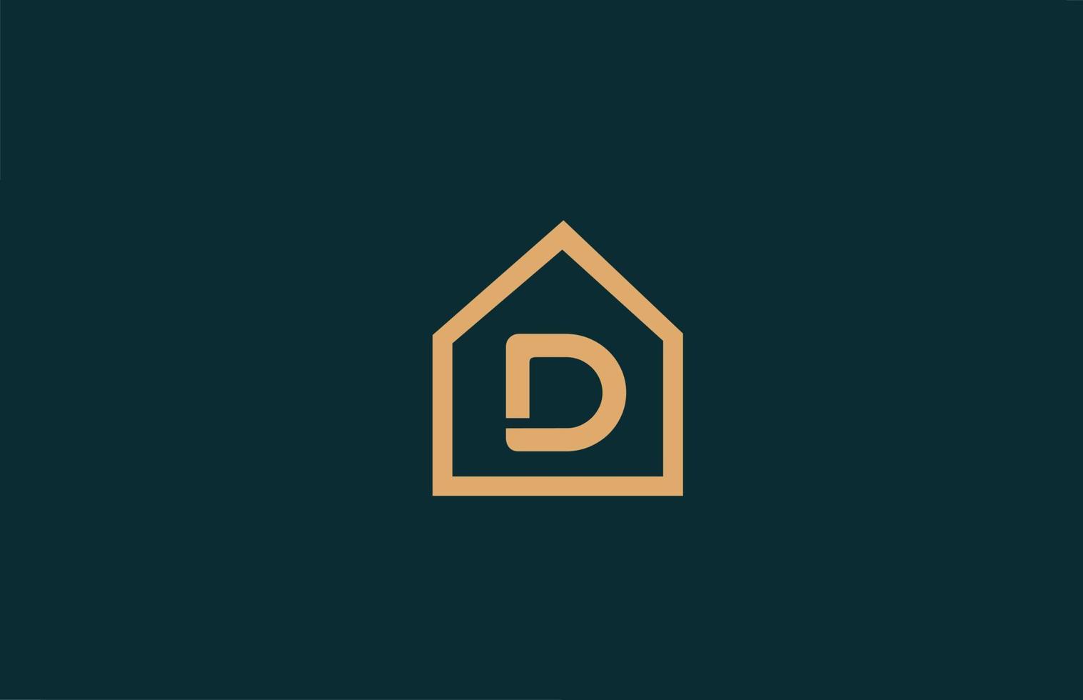 yellow D alphabet letter logo icon for company and business with house contour design vector