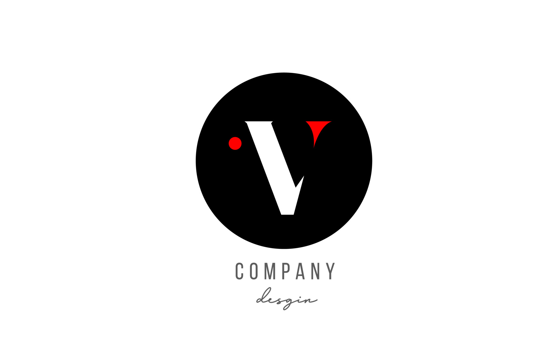 V letter alphabet icon logo design in white red with circle for