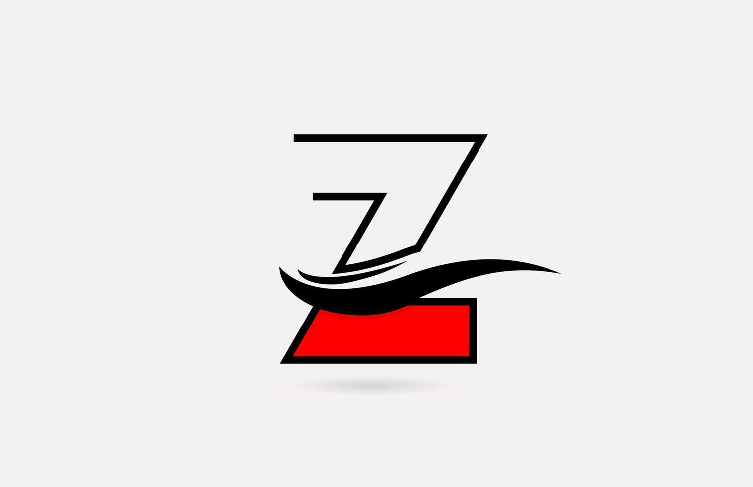 Z red black alphabet letter logo icon for company with line design vector