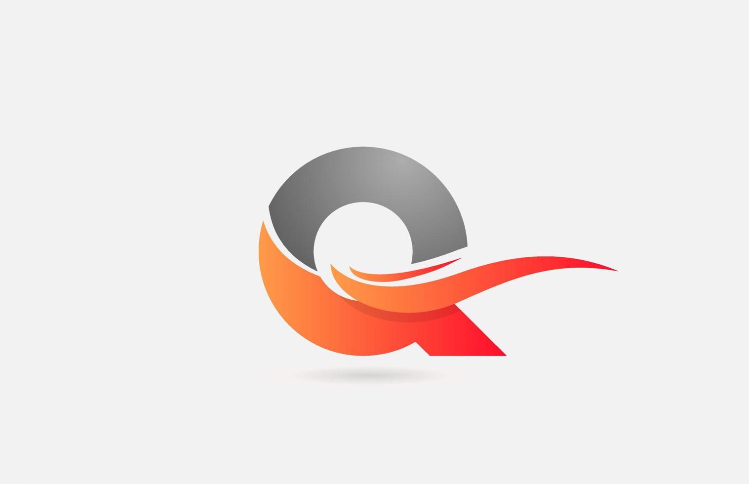 orange grey Q alphabet letter logo icon for business and company with swoosh design vector