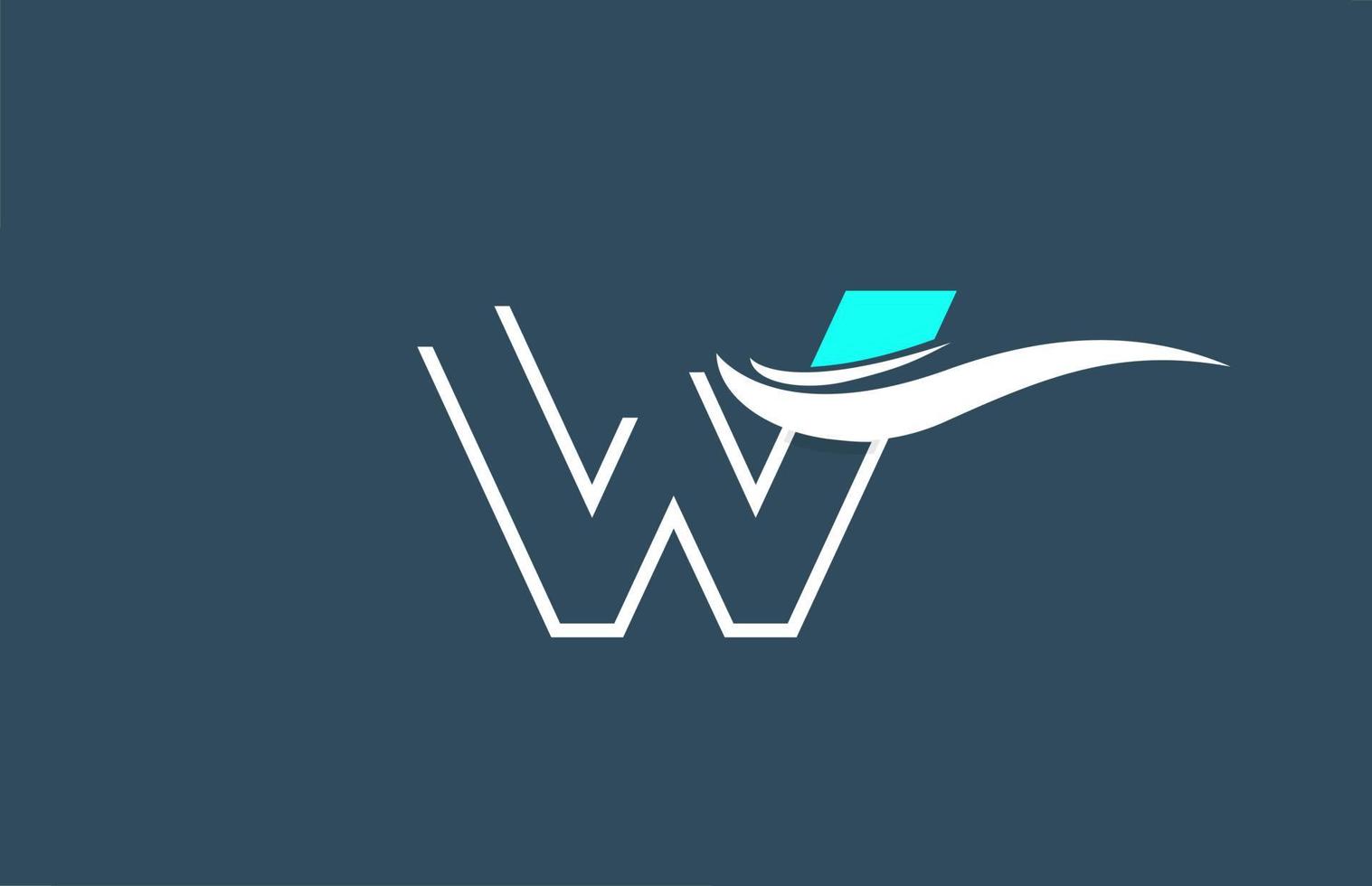 w, azul, blanco, alfabeto, letra, logotipo, icono, para, empresa, con, swoosh, diseño vector