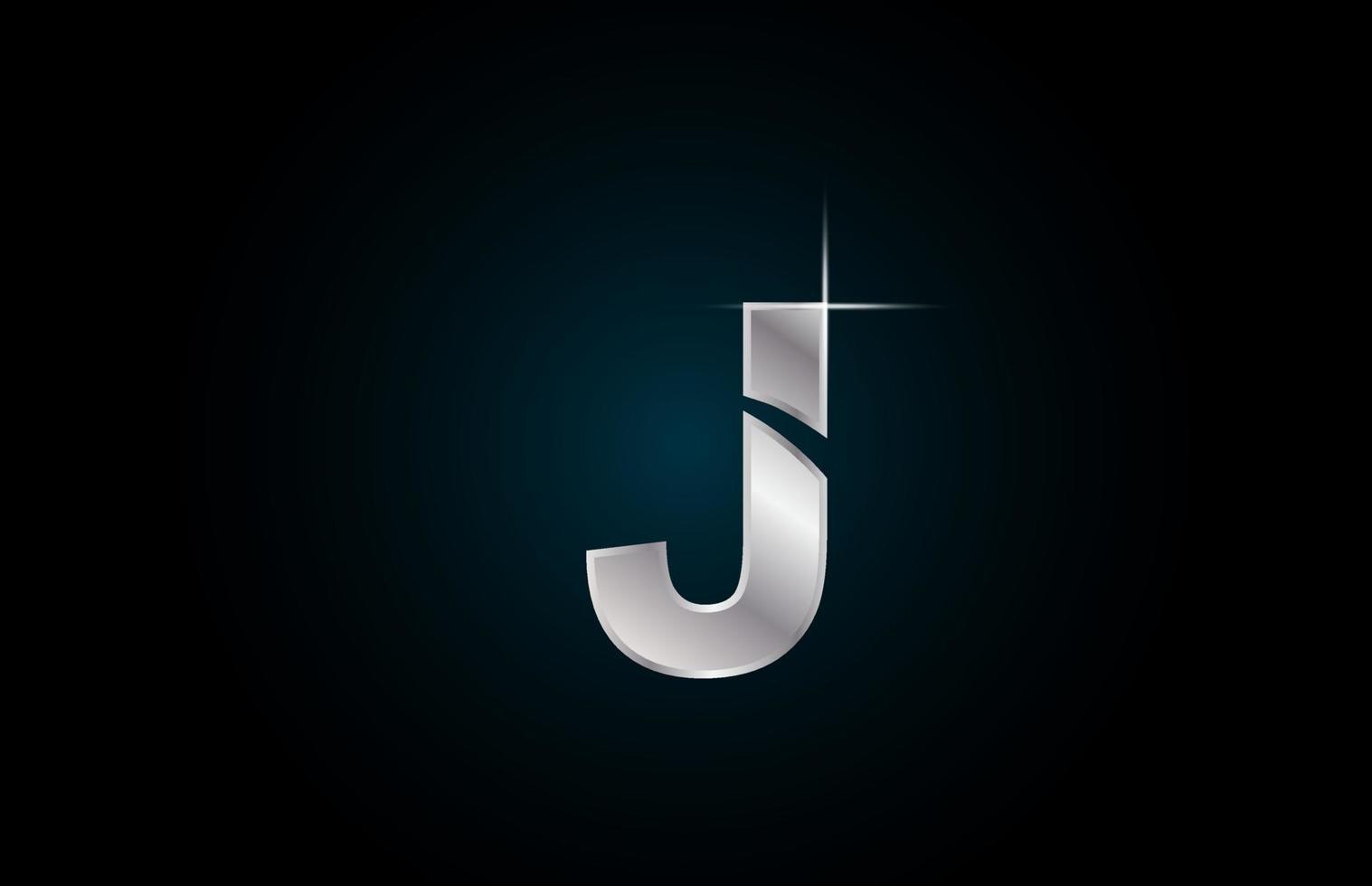 J silver metal alphabet letter logo icon for business and company with spark design vector