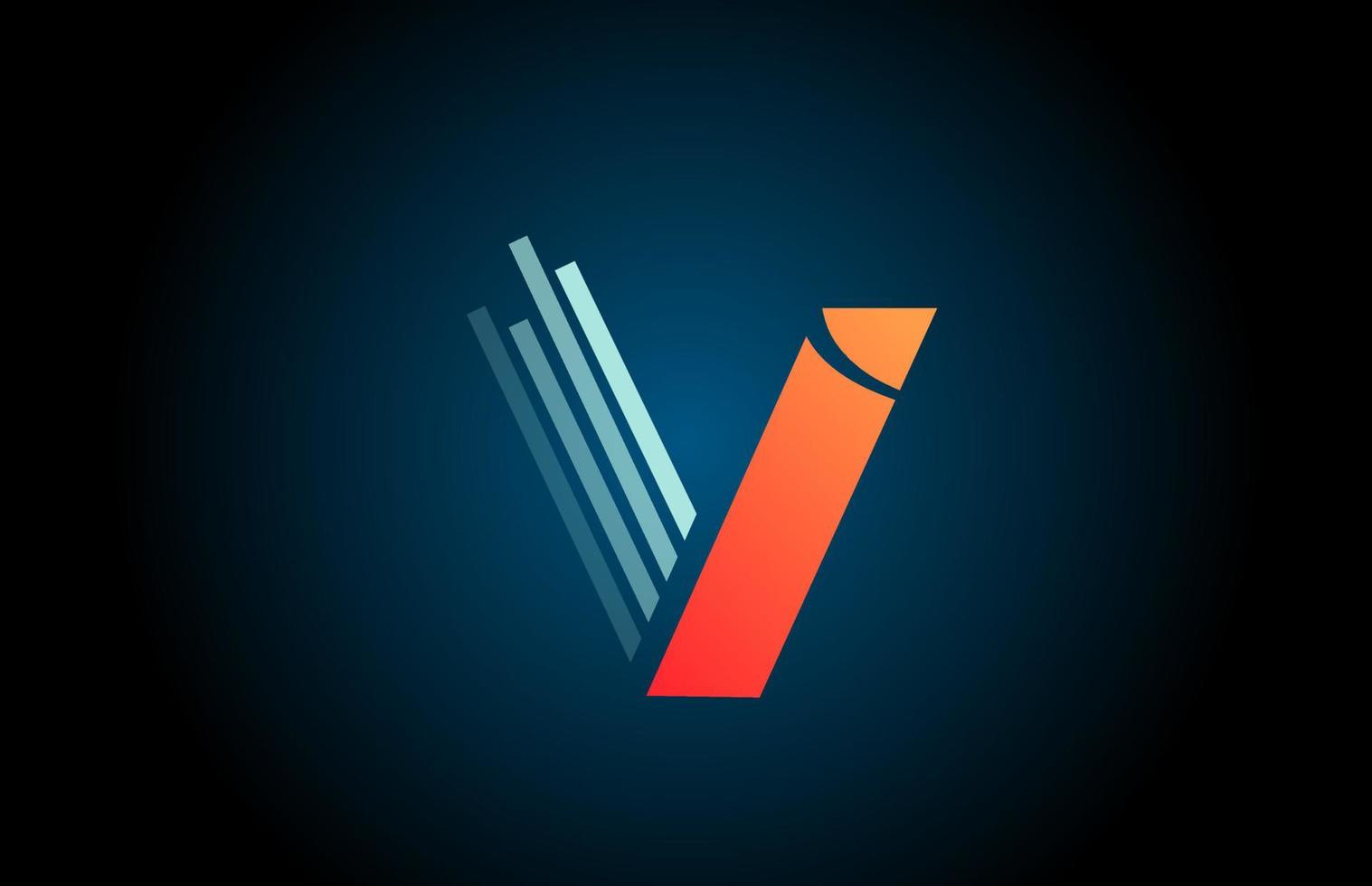 Icono de logotipo de letra del alfabeto v naranja azul para empresa y negocio con diseño de línea vector