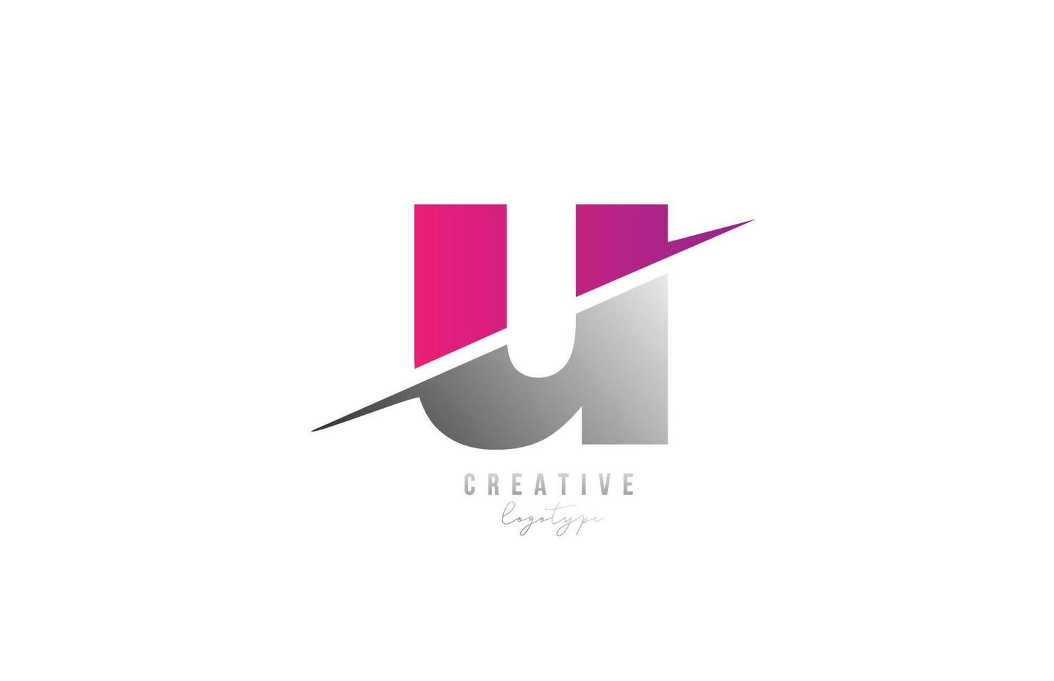 U pink and grey letter logo alphabet icon design for company and business vector