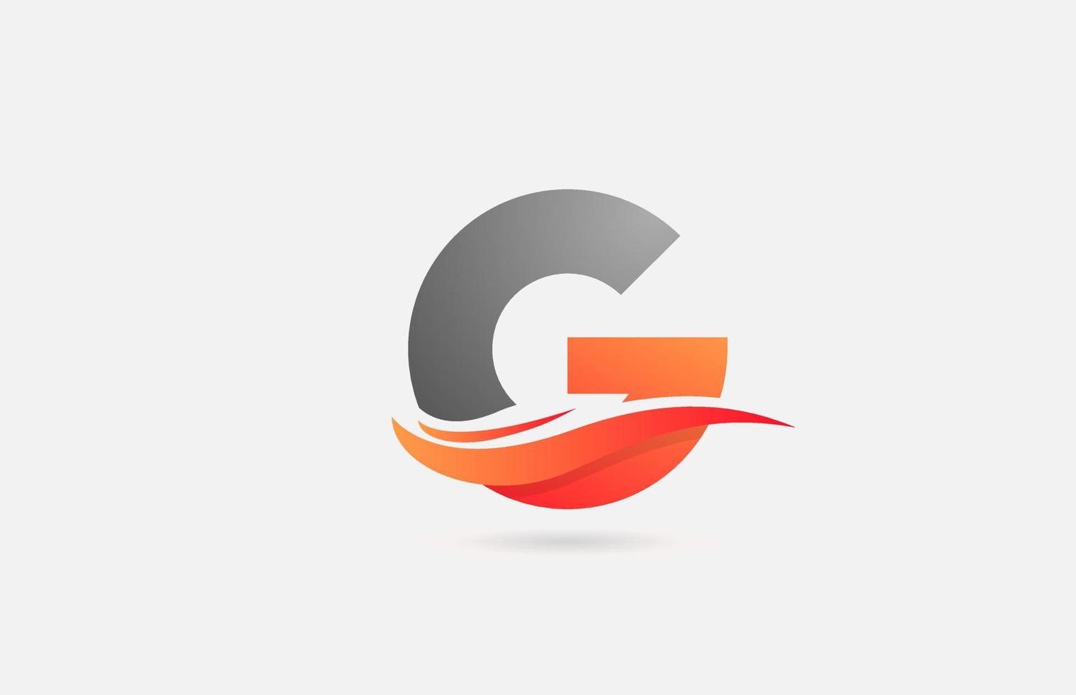 orange grey G alphabet letter logo icon for business and company with swoosh design vector