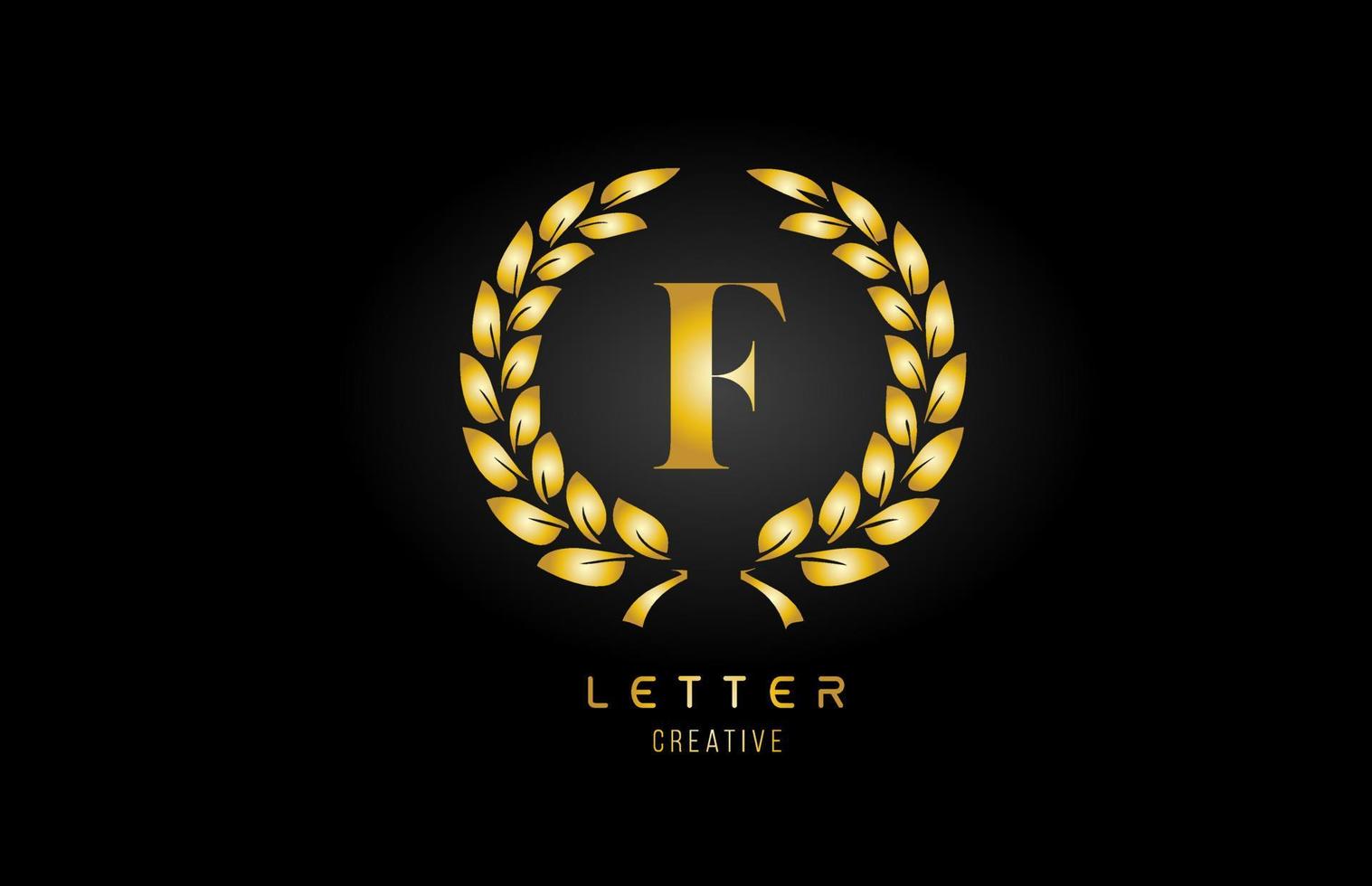 gold golden F alphabet letter logo icon with floral design for business and company vector