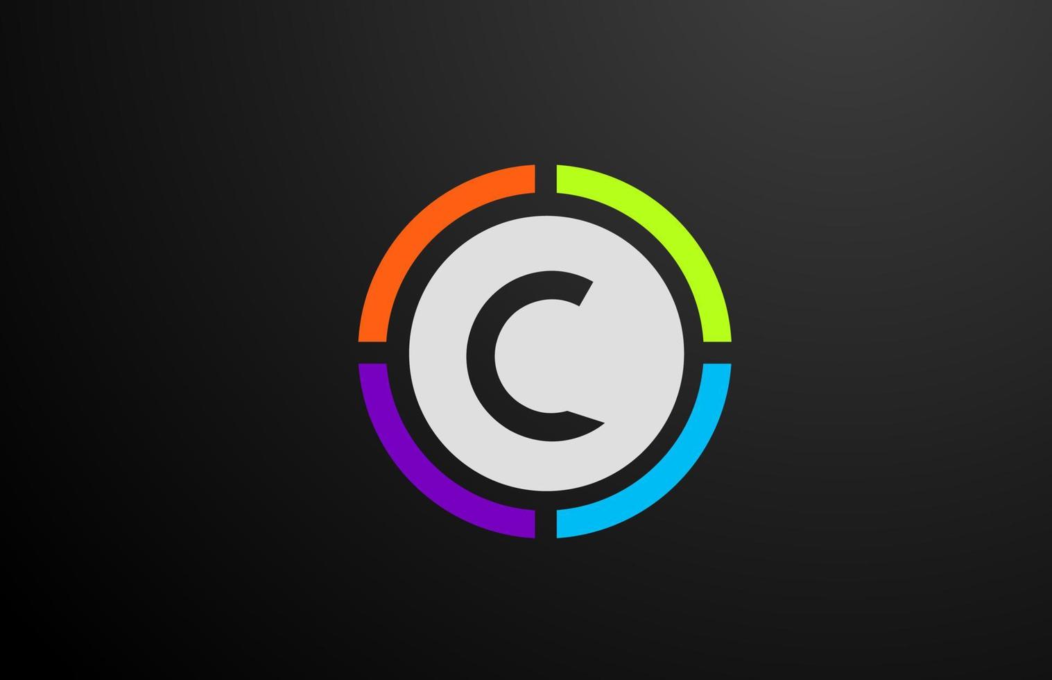Diseño de icono de logotipo de letra del alfabeto c de color para empresa y negocio con círculo vector