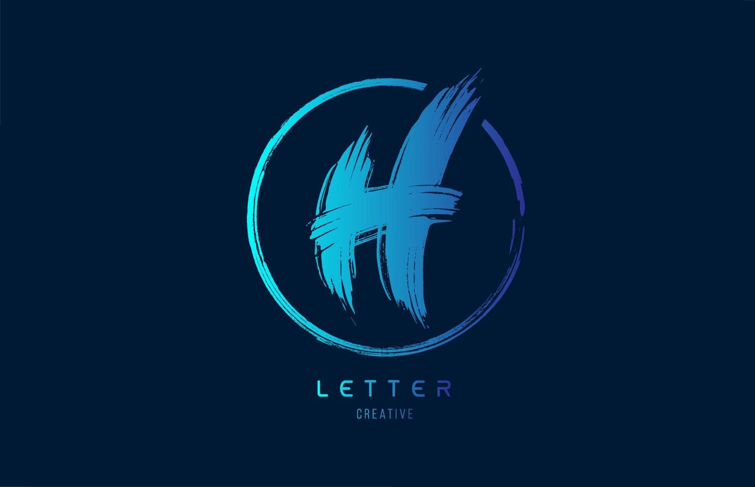 blue hand grunge brush letter H icon logo with circle. Alphabet design for a company design vector