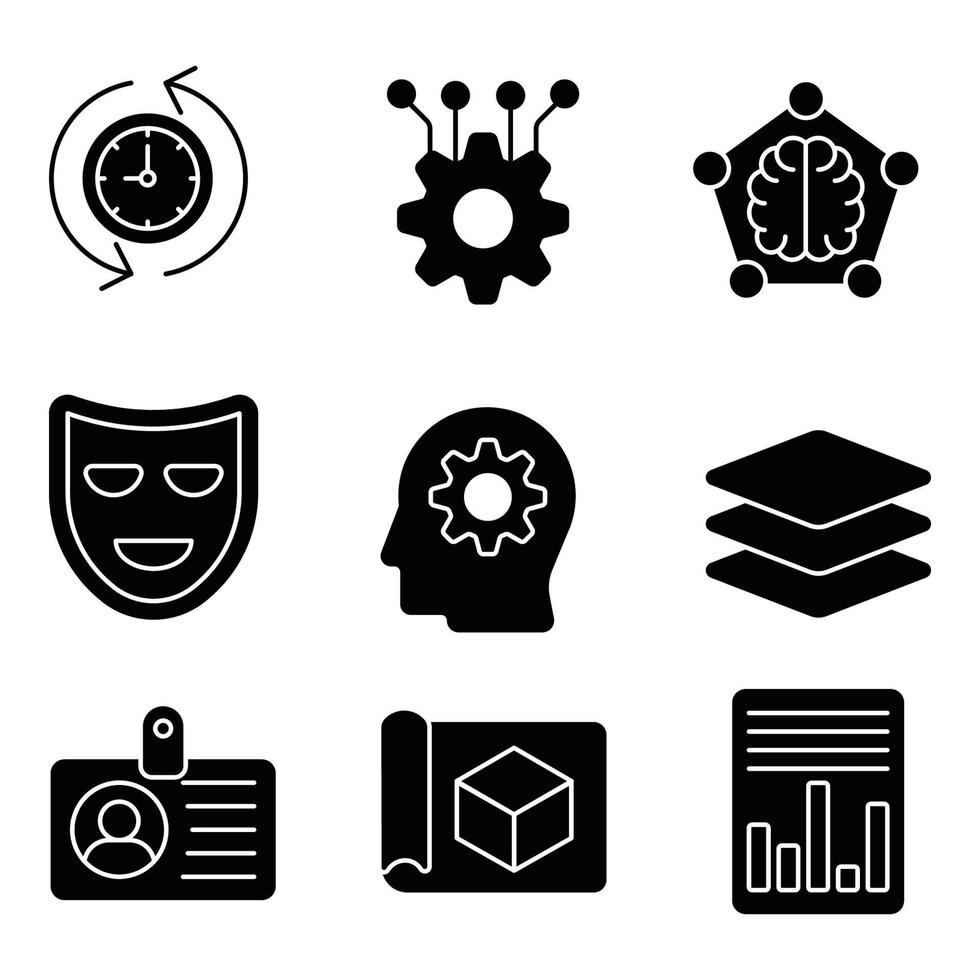 Machine Learning Glyph Icons Set vector