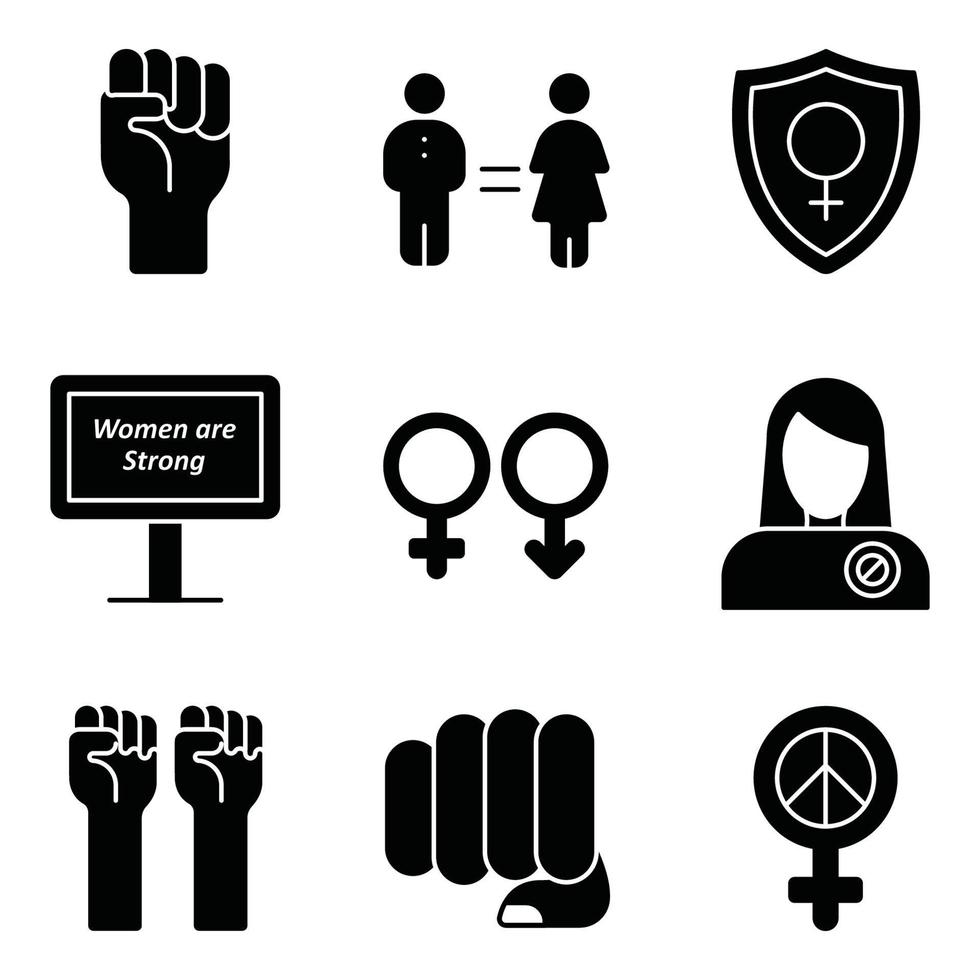 conjuntos de iconos de glifos de feminismo vector