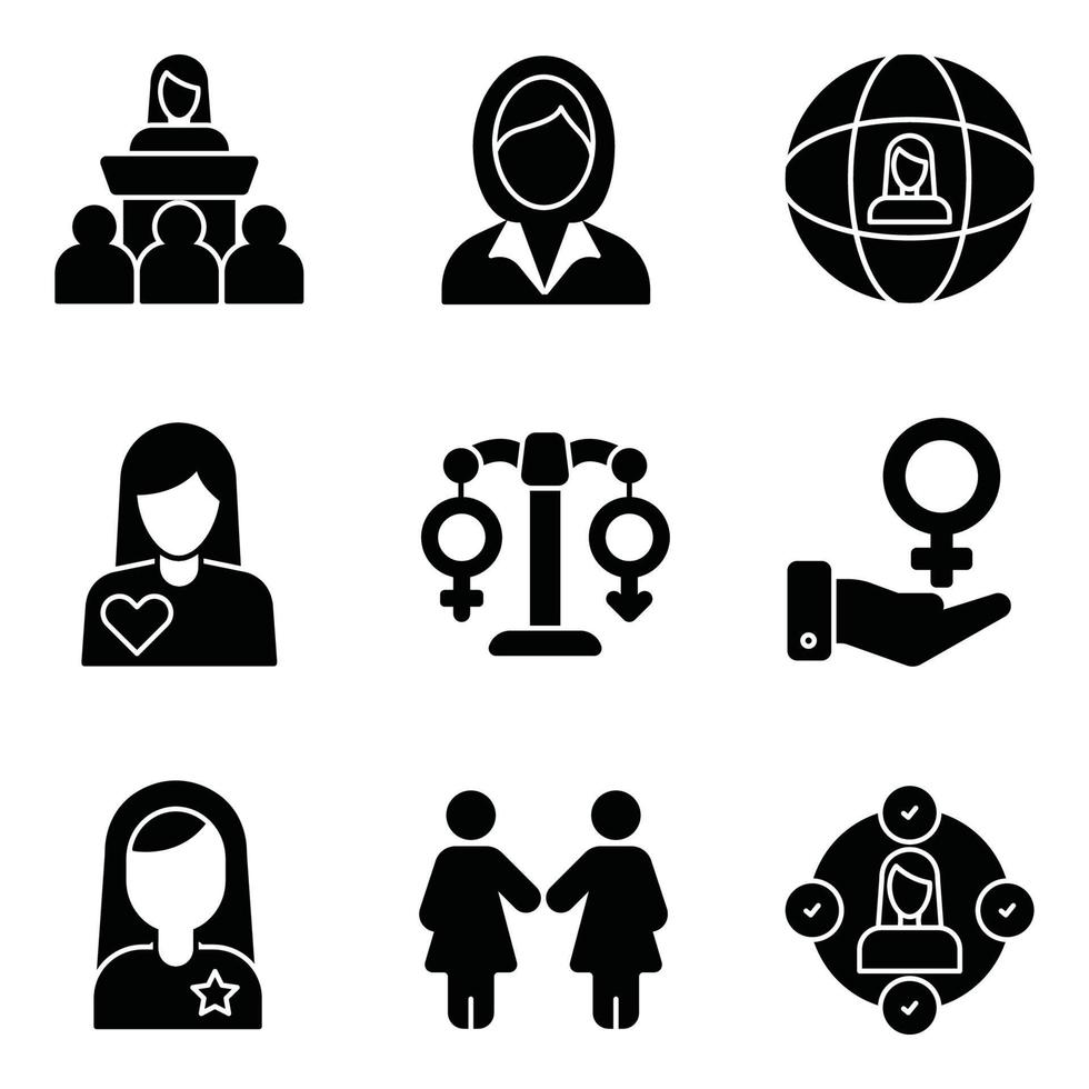 conjuntos de iconos de glifos de feminismo vector