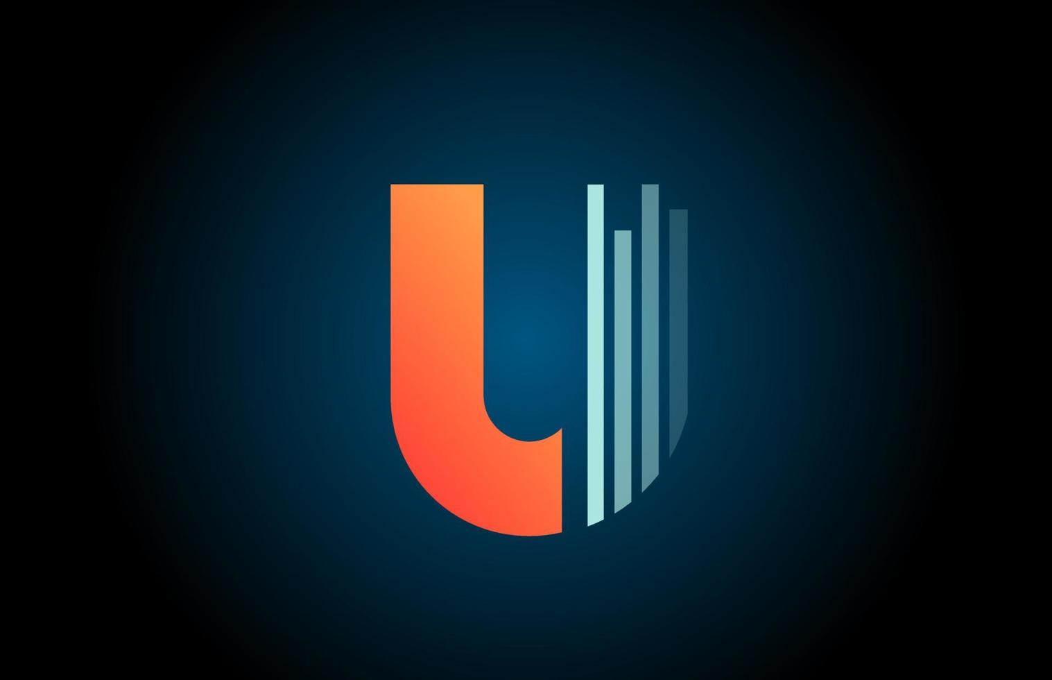 orange blue U alphabet letter logo icon for company and business with line design vector