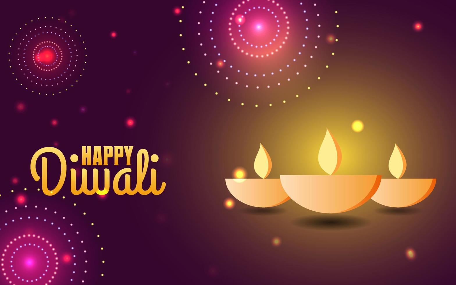 Happy Diwali vector illustration, Happy diwali vector banner illustration with diya - oil lamp, Diwali illustration with typography, creative Diwali Vector design for greeting card and background.