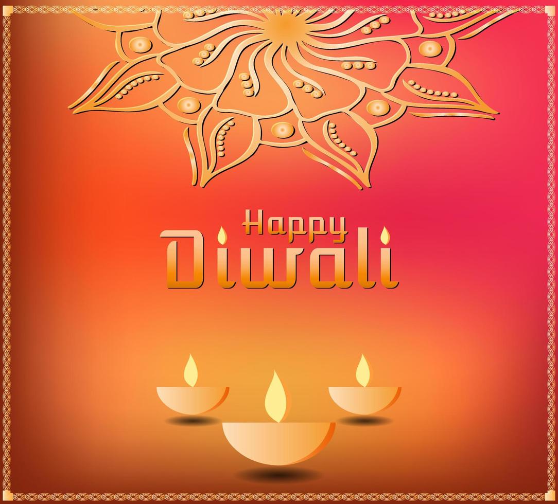 Happy Diwali vector illustration, Happy diwali vector banner illustration with diya - oil lamp, Diwali illustration with typography, creative Diwali Vector design for greeting card and background.