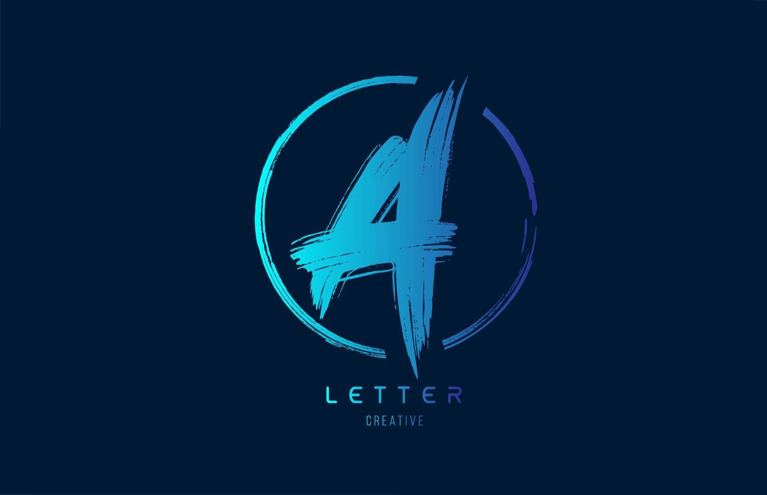 Letra de pincel de grunge de mano azul un logotipo de icono con círculo. diseño de alfabeto para el diseño de una empresa vector