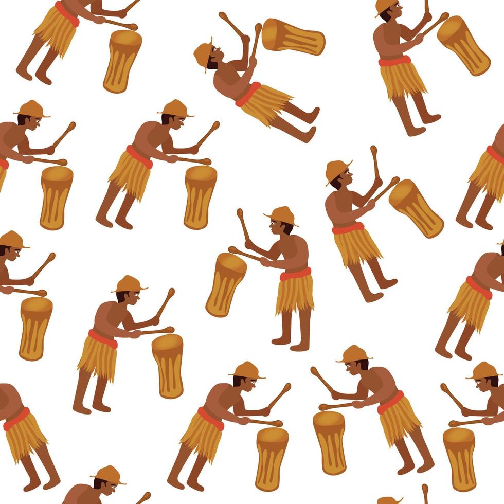 Ilustración dibujada a mano de un hombre africano tocando un tambor de fondo sin fisuras vector