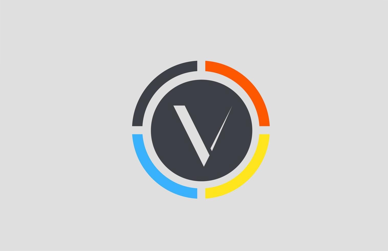 Logotipo de letra del alfabeto v amarillo naranja azul para empresa con diseño de círculo vector