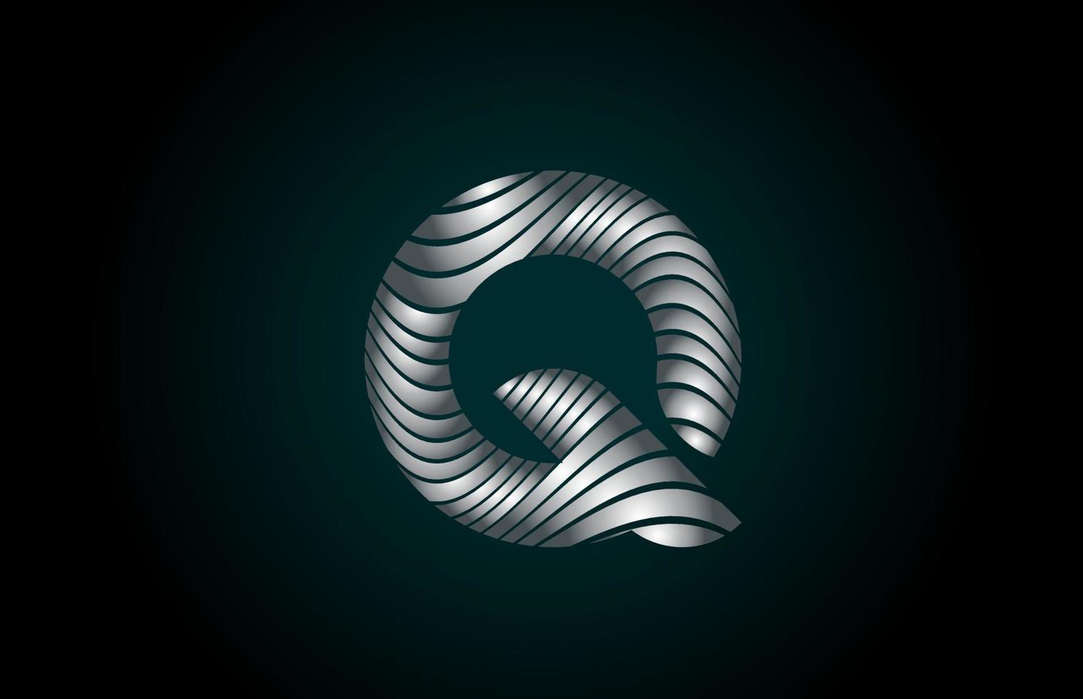 Q silver grey alphabet letter logo icon for company. Metallic line design for corporate identity vector