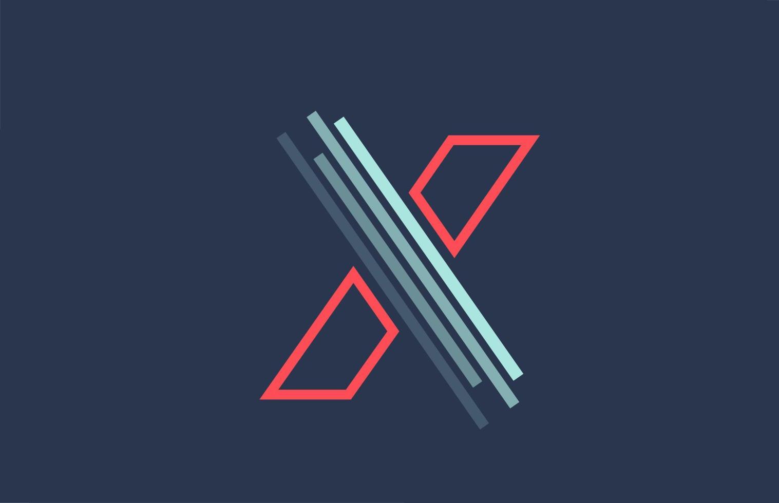 Icono de logotipo de letra del alfabeto azul rojo x para empresa y negocio con diseño de línea vector