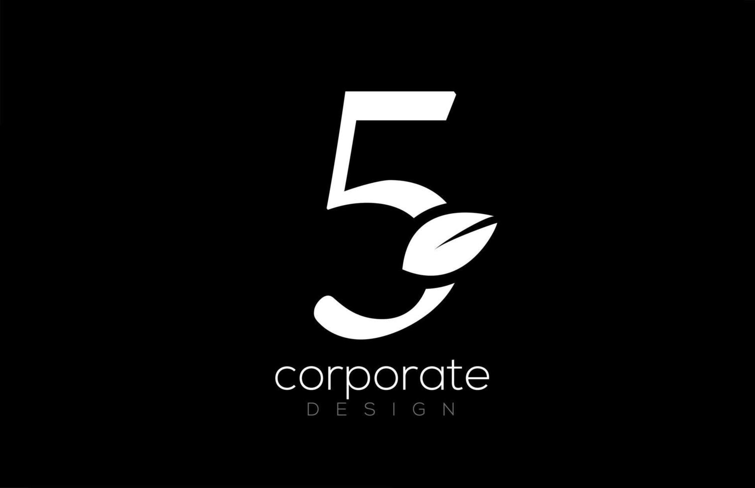 black and white number 5 five leaf logo icon design for company and business vector