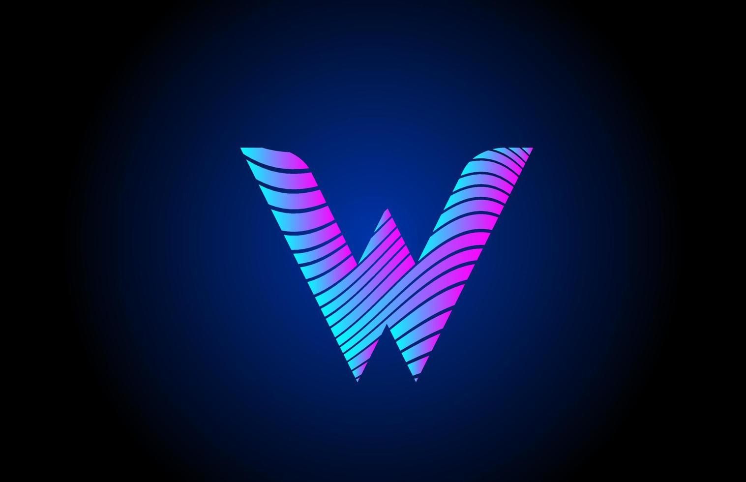 W pink blue alphabet letter logo icon for company design. Curly line concept for corporate identity vector