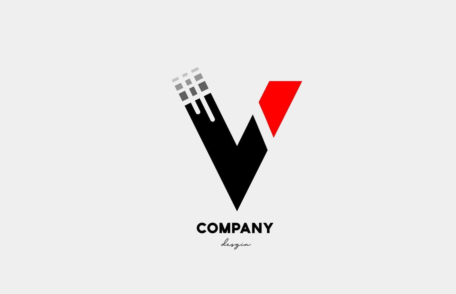 Diseño de icono de logotipo de letra del alfabeto v rojo negro para negocios y empresa vector