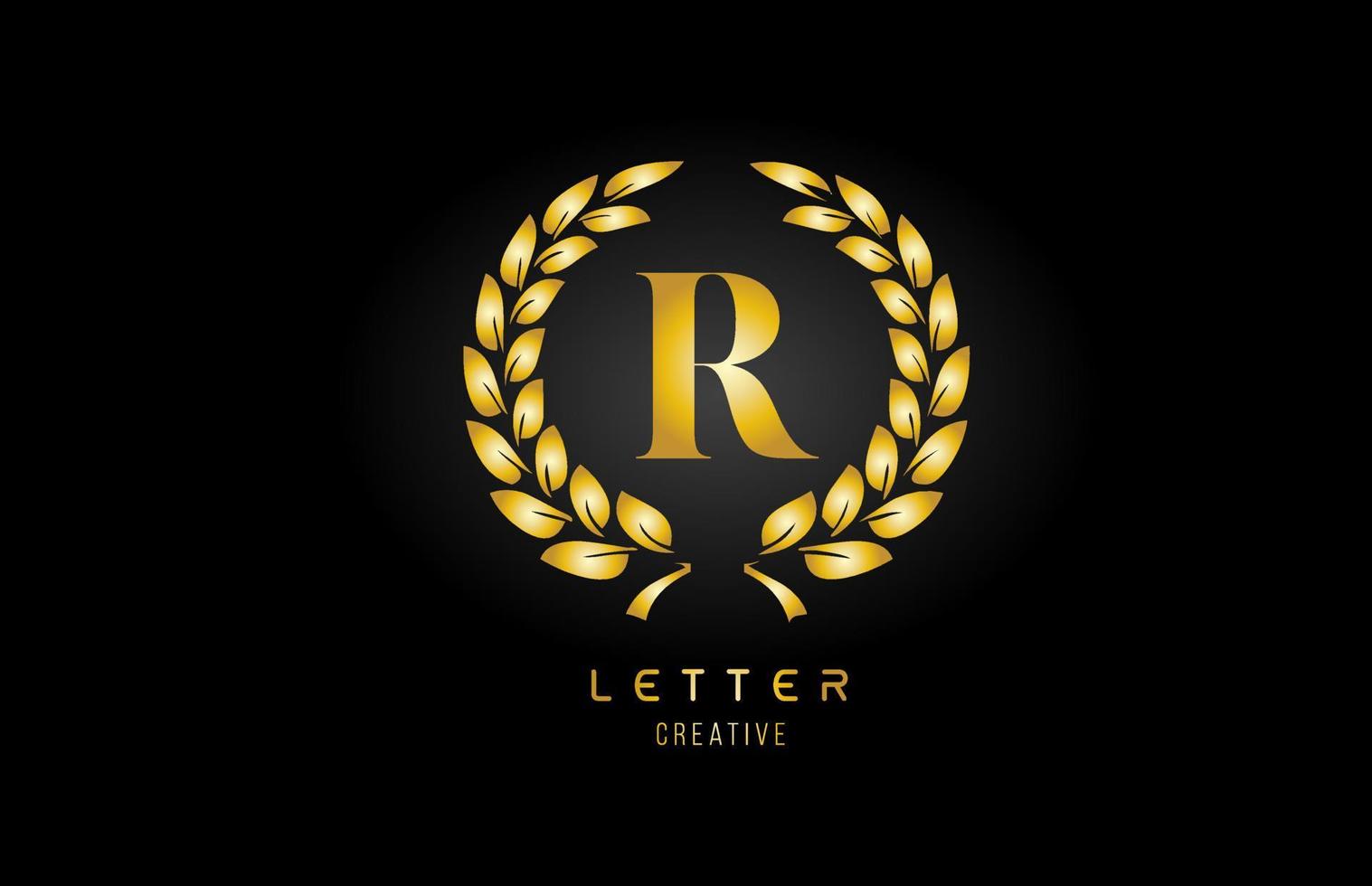 gold golden R alphabet letter logo icon with floral design for business and company vector