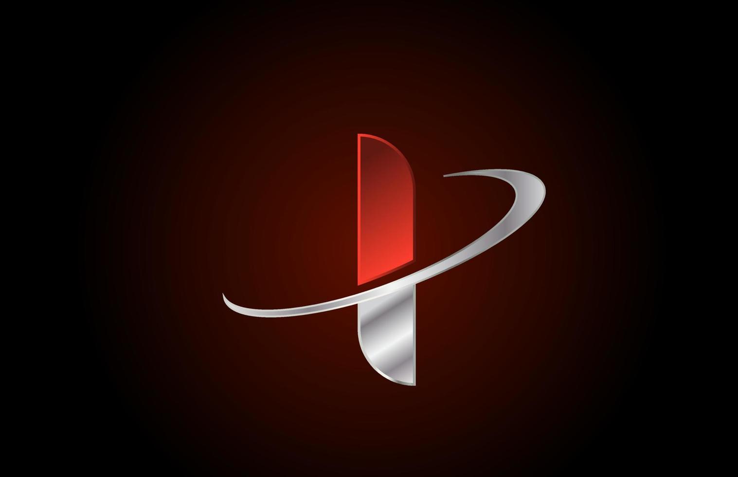 I icono de logotipo de letra del alfabeto de metal rojo para empresa con diseño de swoosh gris vector