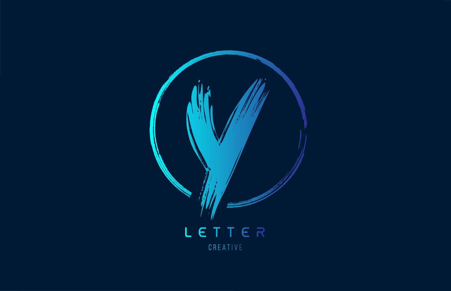 blue hand grunge brush letter Y icon logo with circle. Alphabet design for a company design vector