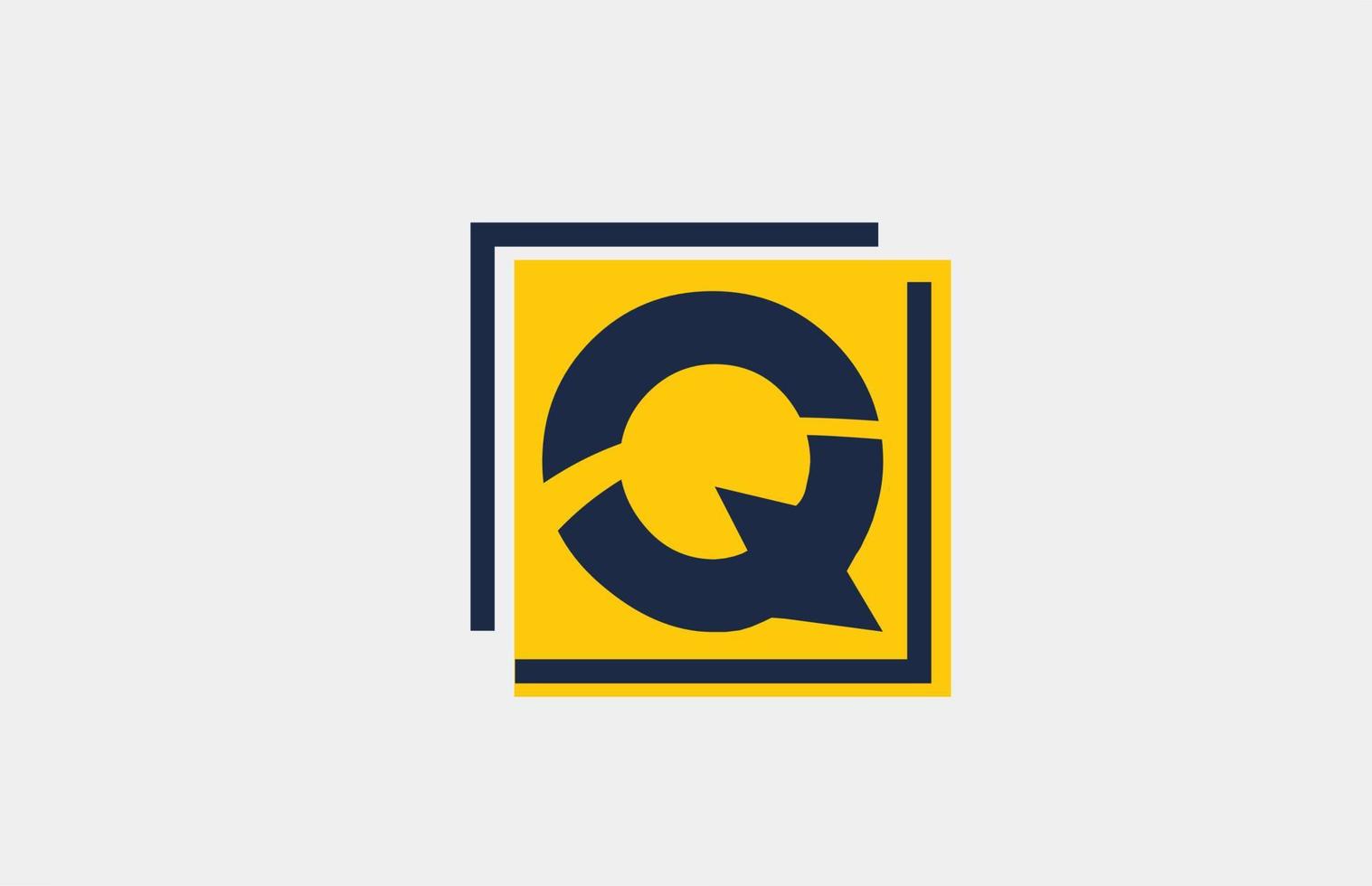 q diseño de icono de logotipo de letra del alfabeto cuadrado azul amarillo para negocios y empresa vector
