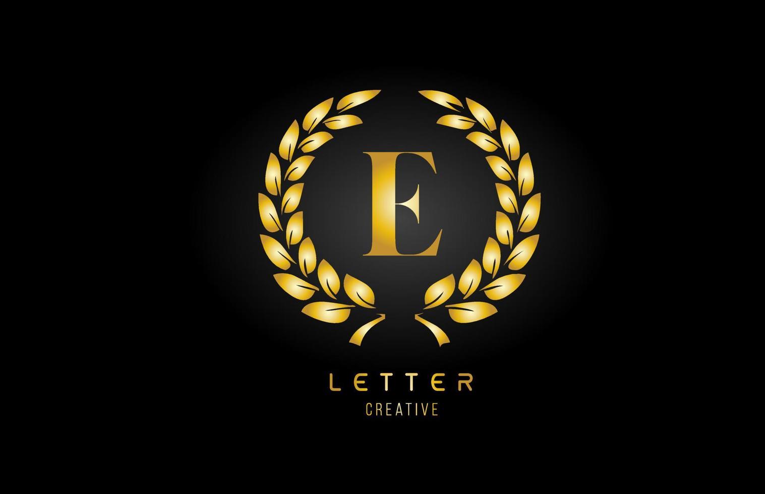 gold golden E alphabet letter logo icon with floral design for business and company vector