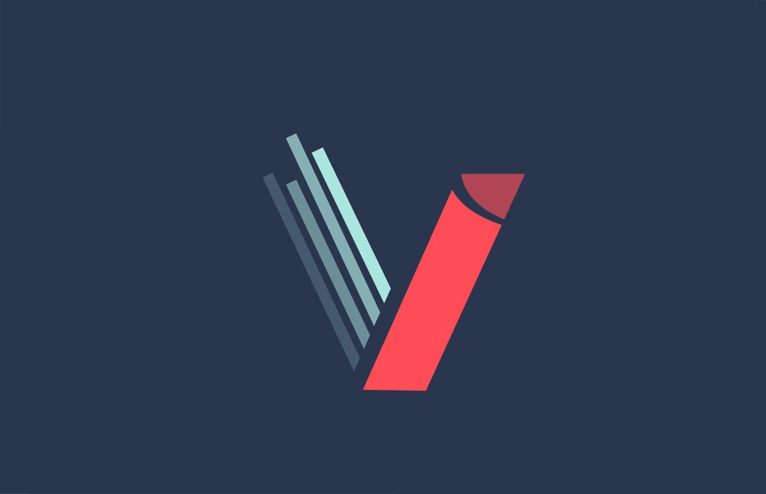 V rojo azul letra del alfabeto icono de logotipo para empresa y negocio con diseño de línea vector