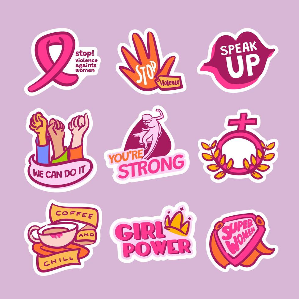 Hand Drawn Sticker Set of Violence Againts Women vector