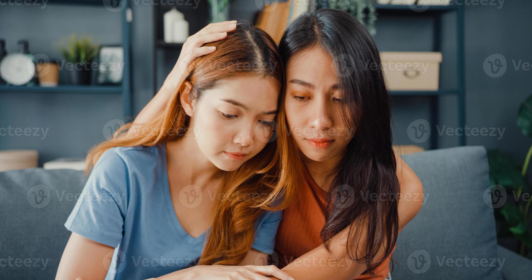 Asian women teenager embracing to calm her sad best friends from ...