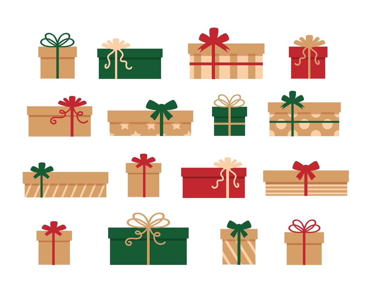 Establecer cajas de regalo artesanales de Navidad o cumpleaños. estilo eco rústico vector