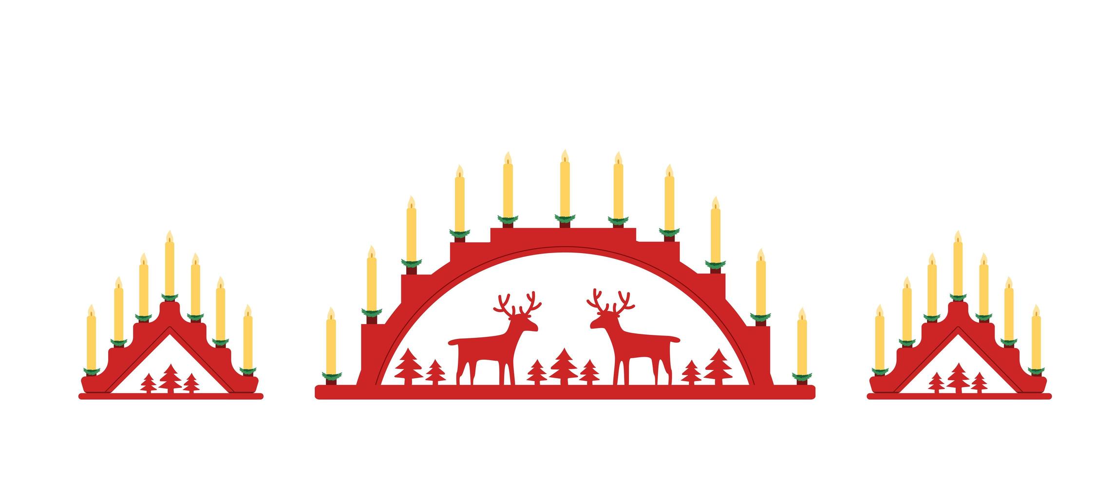 Set red candle arch christmas window decoration. Vector illustration