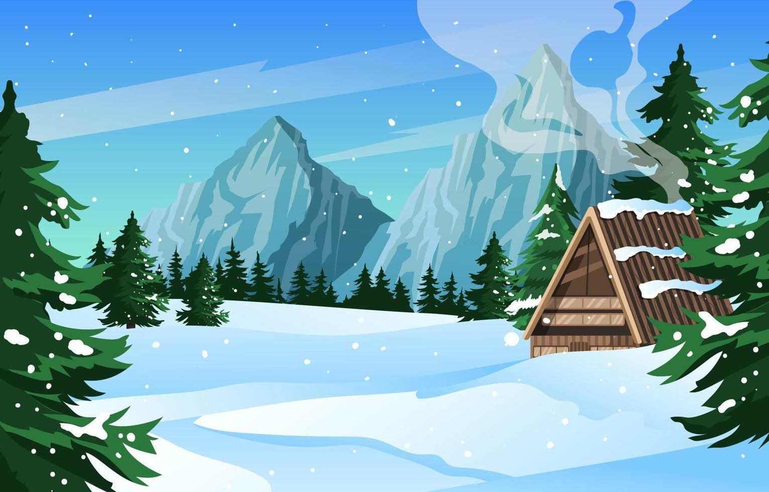 Cabin in the Snow Surrounded by Trees vector
