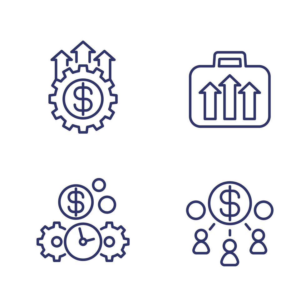 capital, money, portfolio growth line icons vector