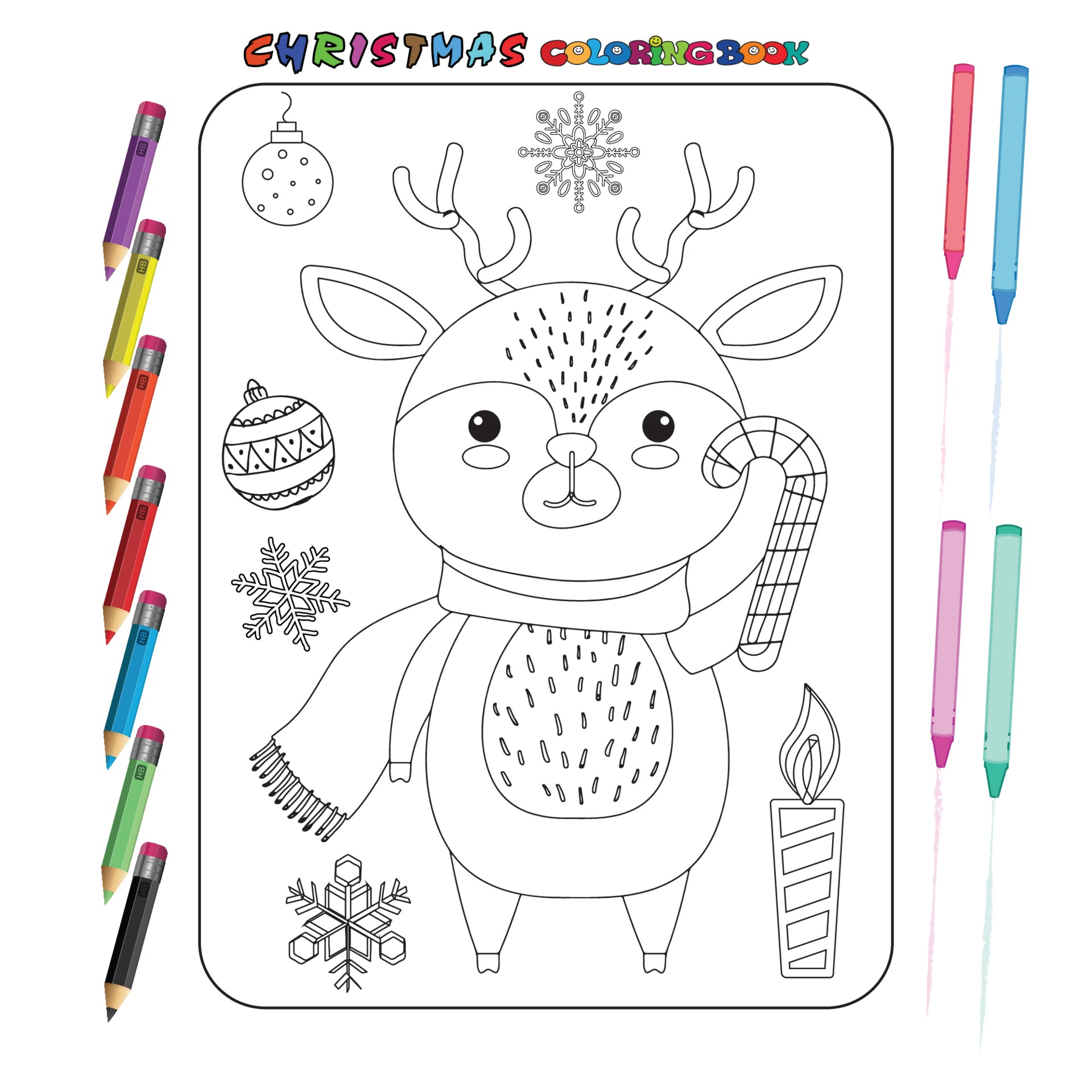 Christmas Coloring Book For Kids Vector Art, Icons, and Graphics ...