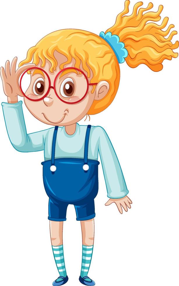 Nerdy girl cartoon character on white background vector