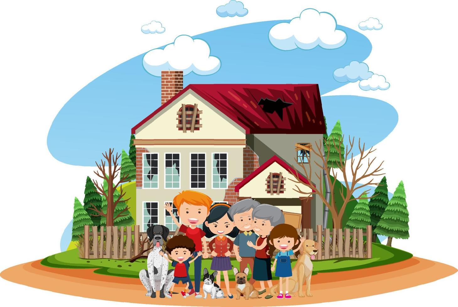 Happy family in front of the house vector