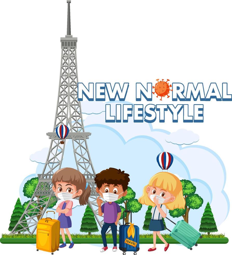 New normal lifestyle logo with people travel during covid-19 pandemic vector