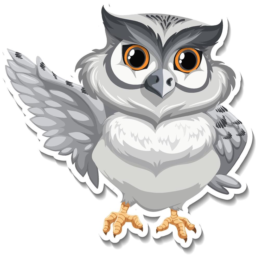 Grey owl bird cartoon character sticker vector