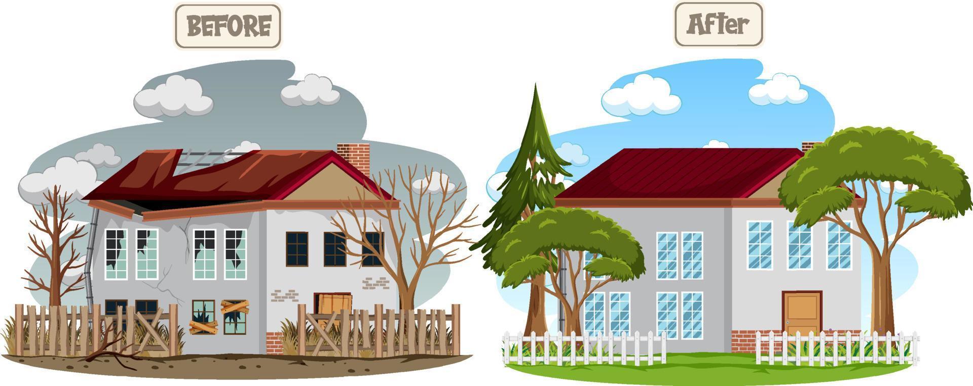 House before and after renovation vector