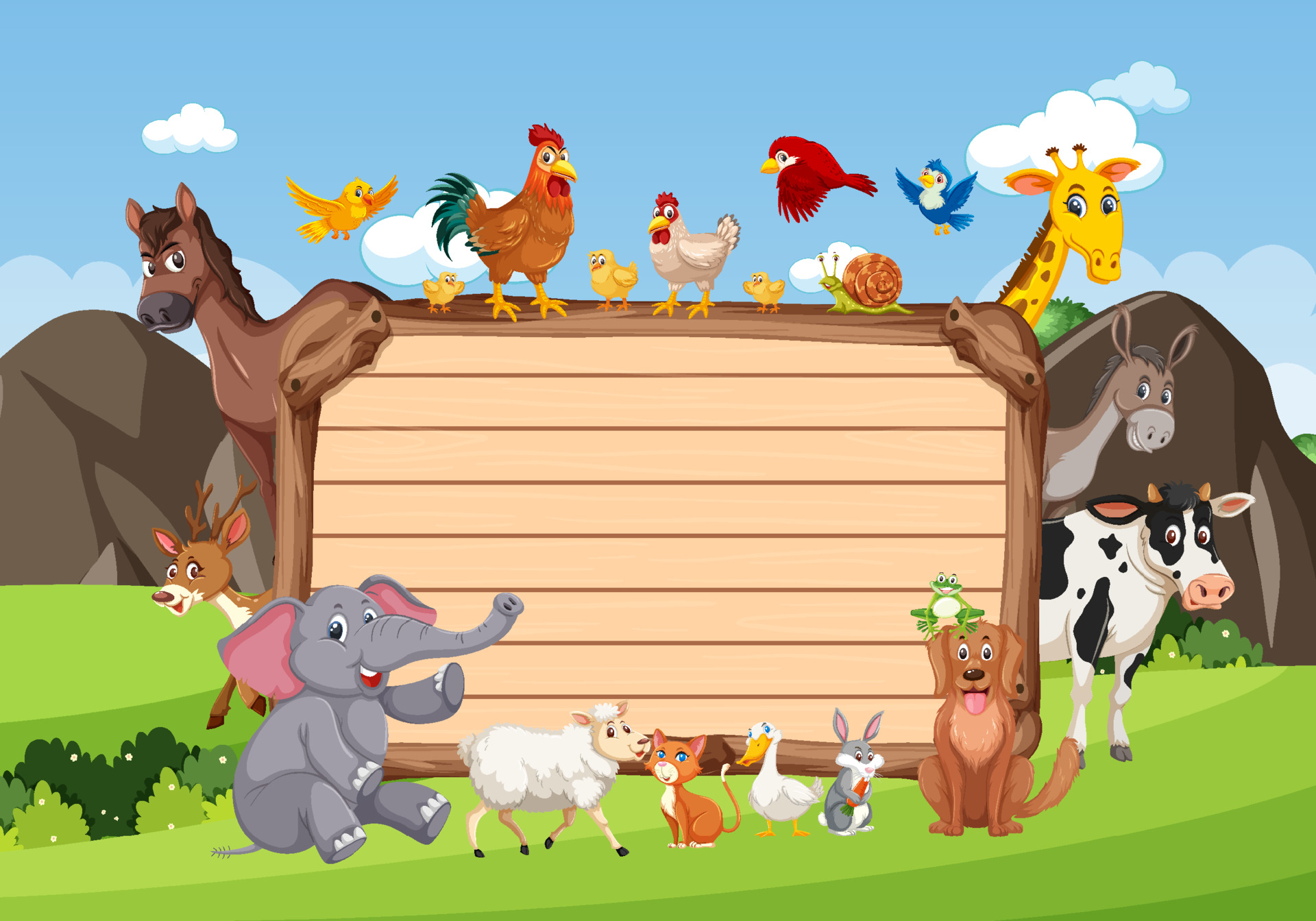 Empty wooden board with various wild animals in the forest 3657849 Vector Art at Vecteezy Empty wooden board with various wild animals in the forest 3657849 Vector Art at Vecteezy