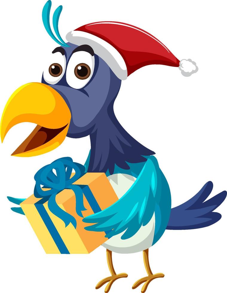 Blue bird wearing Christmas hat cartoon character vector