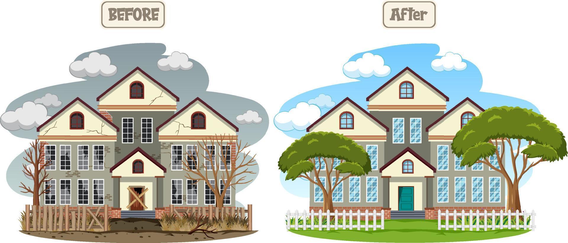 House before and after renovation vector