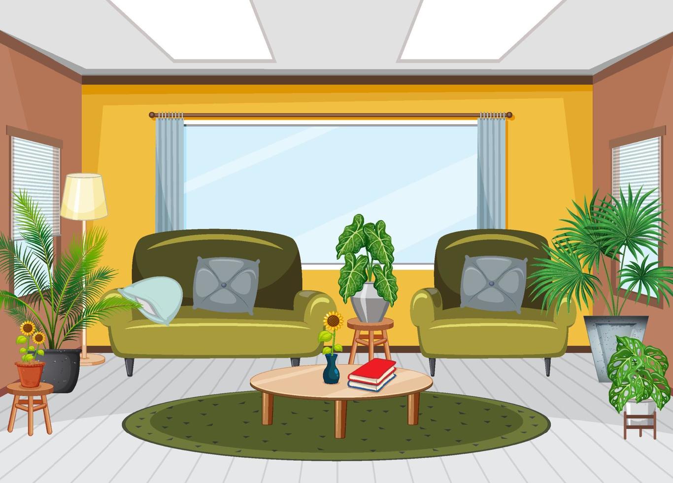 Living room interior design with furnitures vector