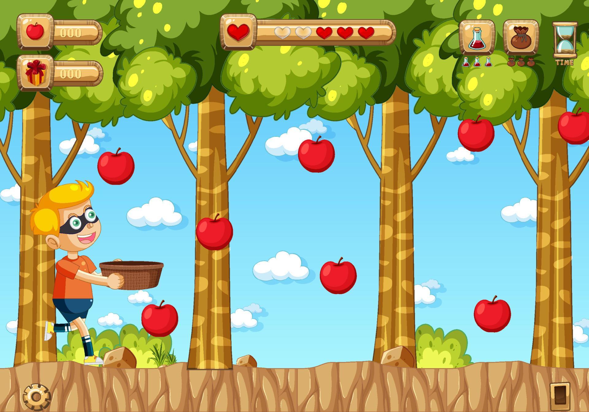Collecting Apples Game Scene Template 3657903 Vector Art at Vecteezy