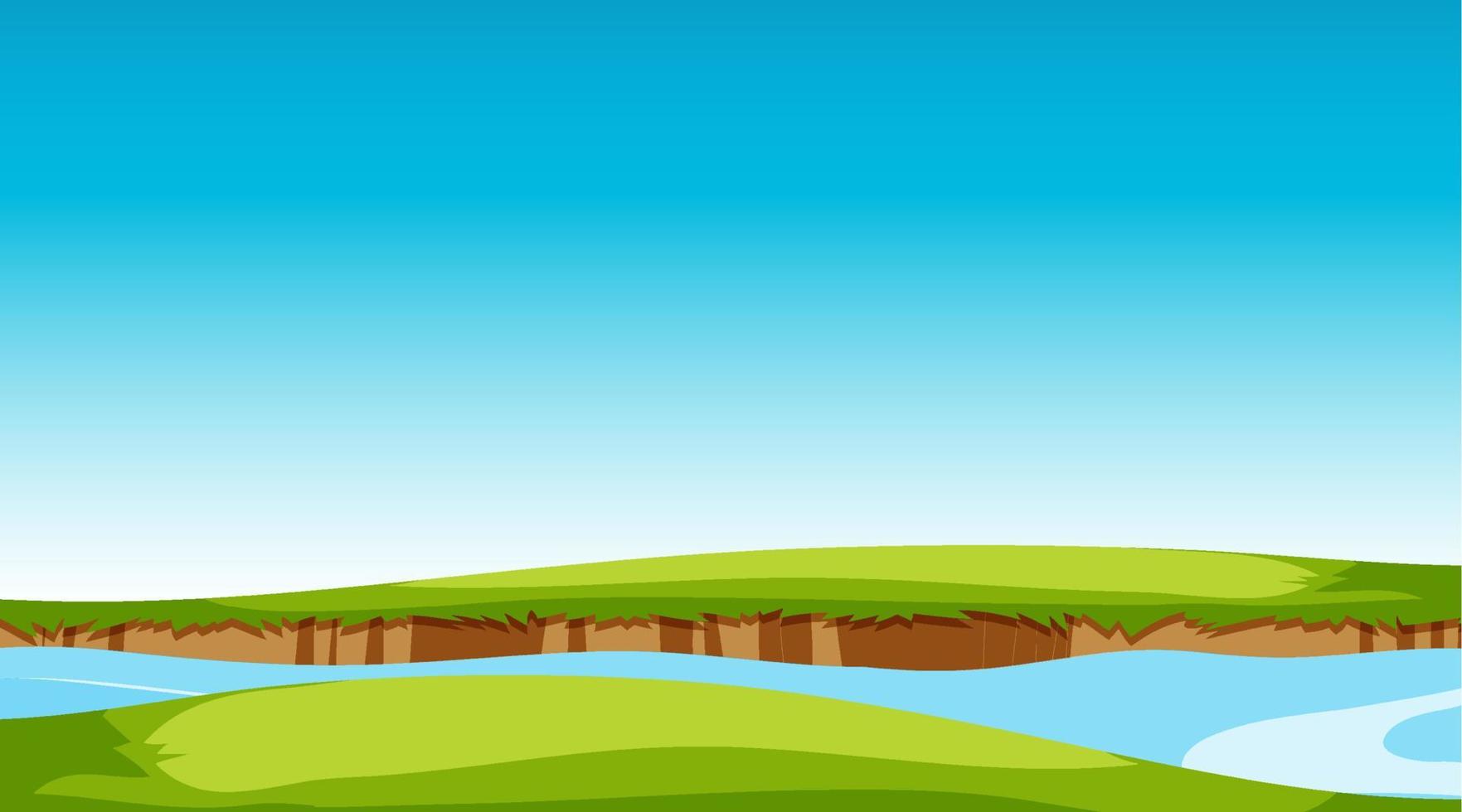 escena con paisaje de pradera en blanco y río vector